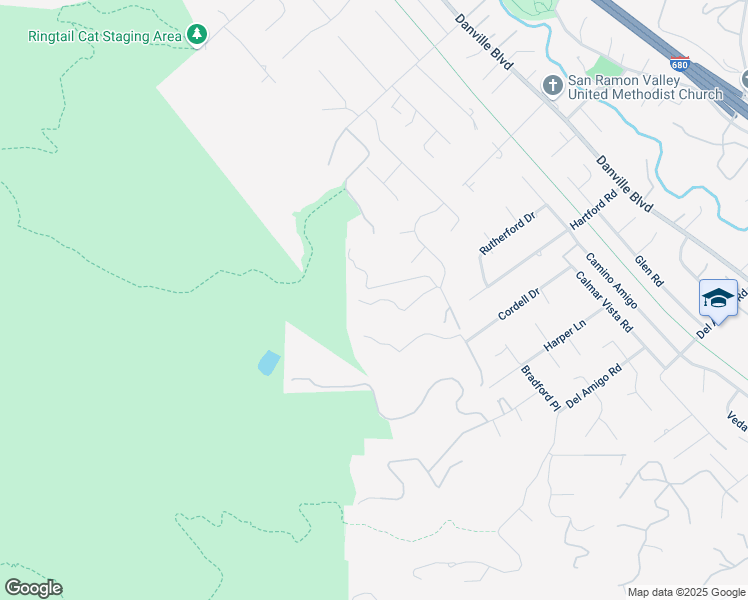 map of restaurants, bars, coffee shops, grocery stores, and more near 1016 Kirkcrest Lane in Alamo