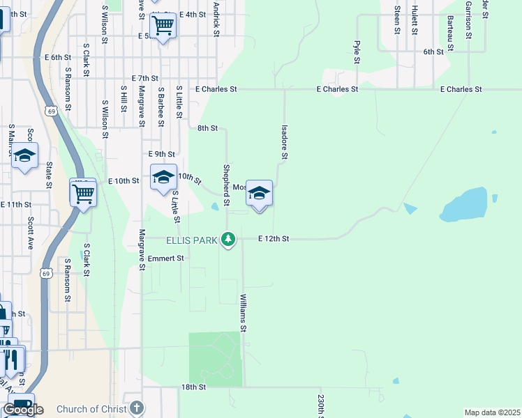 map of restaurants, bars, coffee shops, grocery stores, and more near 1105 East 12th Street in Fort Scott