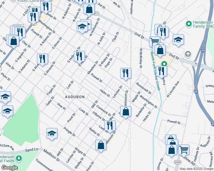 map of restaurants, bars, coffee shops, grocery stores, and more near 1199 Powell St in Henderson