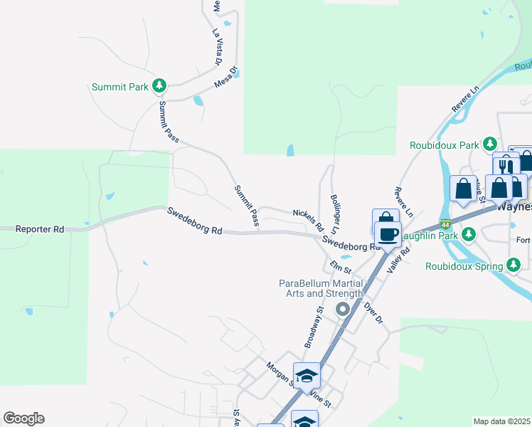 map of restaurants, bars, coffee shops, grocery stores, and more near 116b Elliott Drive in Waynesville
