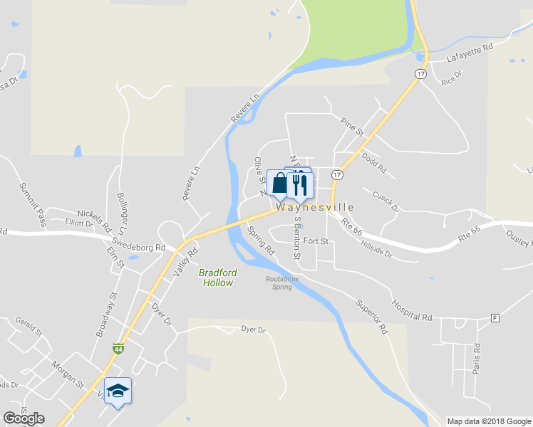 map of restaurants, bars, coffee shops, grocery stores, and more near 228 Historic 66 E in Waynesville