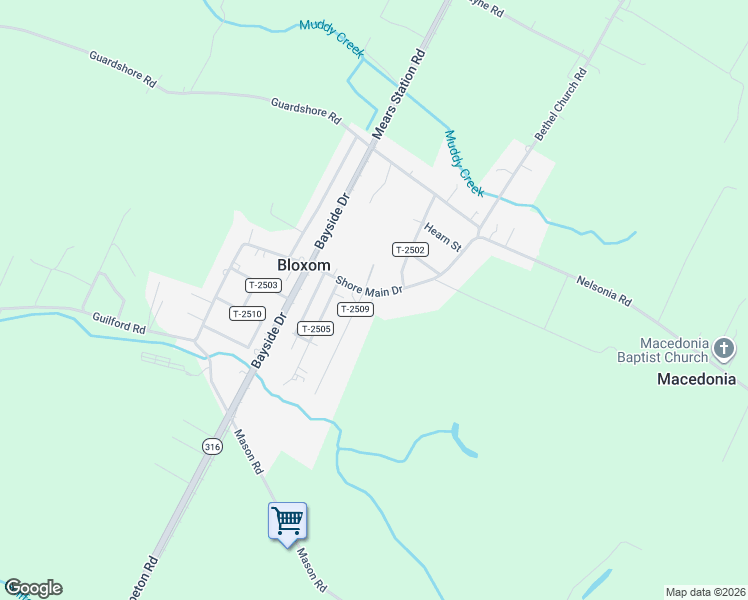 map of restaurants, bars, coffee shops, grocery stores, and more near 15322-15376 Hall Street in Bloxom