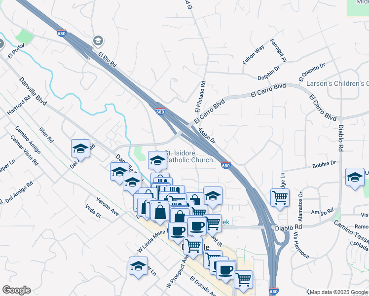 map of restaurants, bars, coffee shops, grocery stores, and more near in Danville