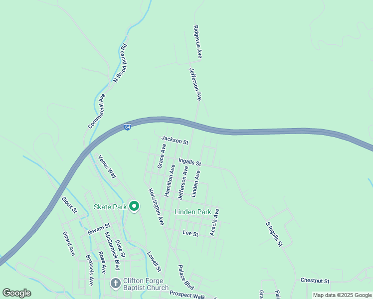 map of restaurants, bars, coffee shops, grocery stores, and more near 1301-1399 Jefferson Avenue in Clifton Forge