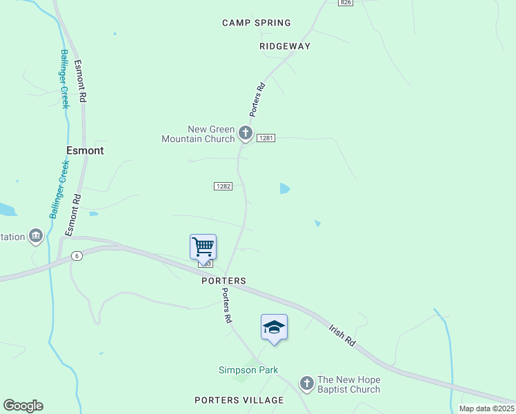 map of restaurants, bars, coffee shops, grocery stores, and more near 7359 Porters Road in Esmont