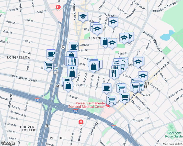 map of restaurants, bars, coffee shops, grocery stores, and more near 417 40th Street in Oakland