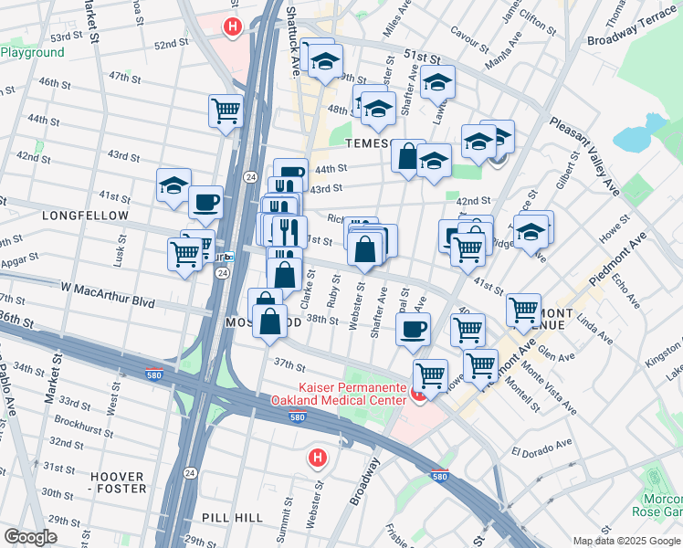 map of restaurants, bars, coffee shops, grocery stores, and more near 449 40th Street in Oakland