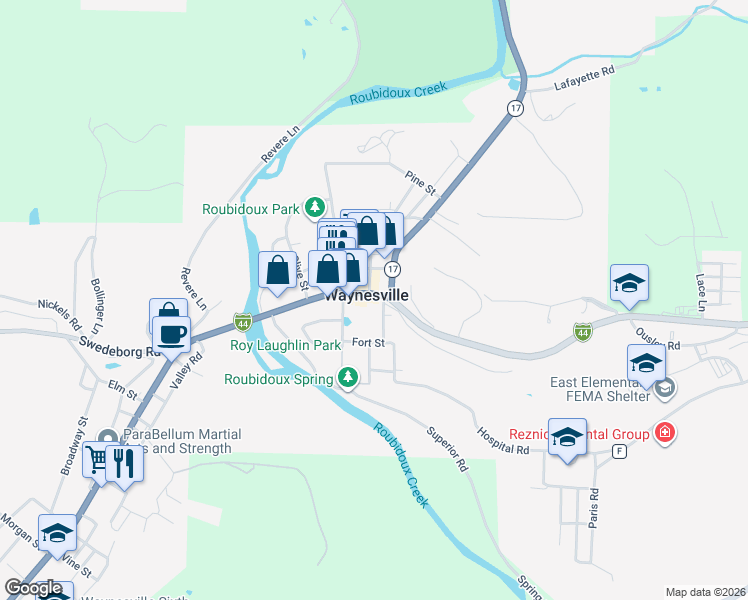 map of restaurants, bars, coffee shops, grocery stores, and more near in Waynesville