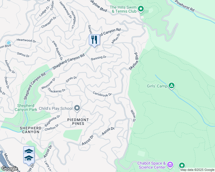 map of restaurants, bars, coffee shops, grocery stores, and more near 6571 Exeter Drive in Oakland