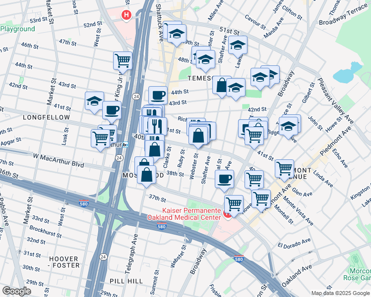map of restaurants, bars, coffee shops, grocery stores, and more near 449 40th Street in Oakland