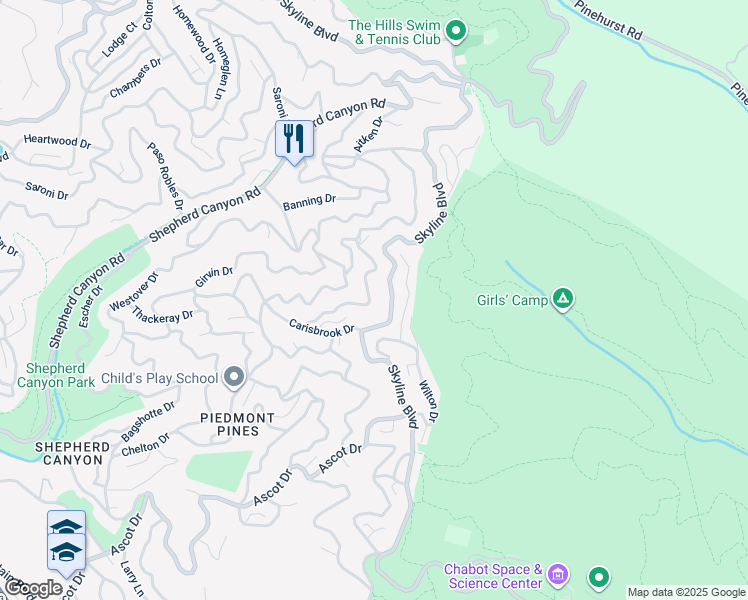 map of restaurants, bars, coffee shops, grocery stores, and more near 6636 Exeter Drive in Oakland