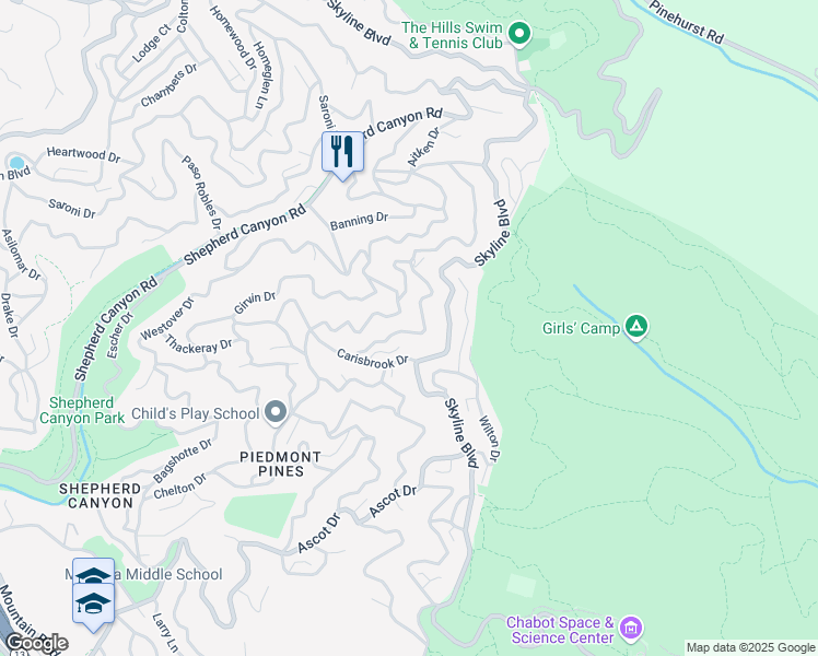 map of restaurants, bars, coffee shops, grocery stores, and more near 6589 Exeter Drive in Oakland