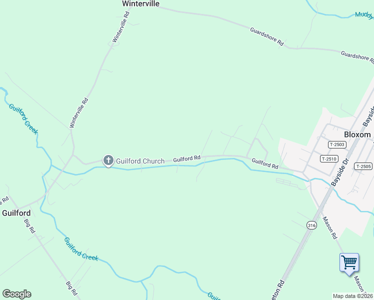 map of restaurants, bars, coffee shops, grocery stores, and more near 24907 Guilford Road in Bloxom