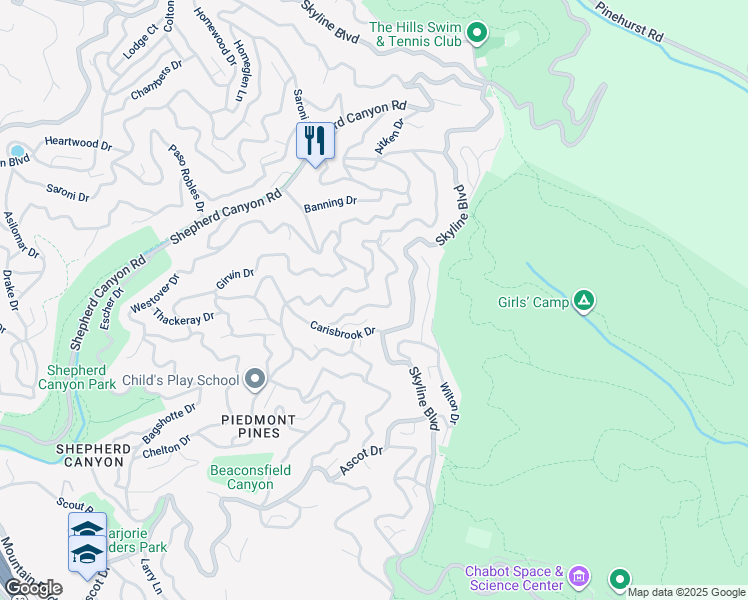map of restaurants, bars, coffee shops, grocery stores, and more near 6589 Exeter Drive in Oakland