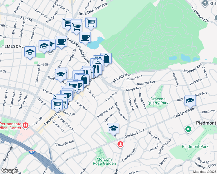 map of restaurants, bars, coffee shops, grocery stores, and more near 1776 Brandon Street in Oakland