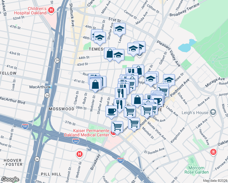 map of restaurants, bars, coffee shops, grocery stores, and more near 367 41st Street in Oakland