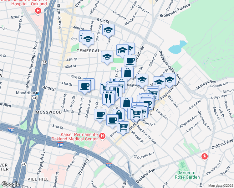 map of restaurants, bars, coffee shops, grocery stores, and more near 302 41st Street in Oakland