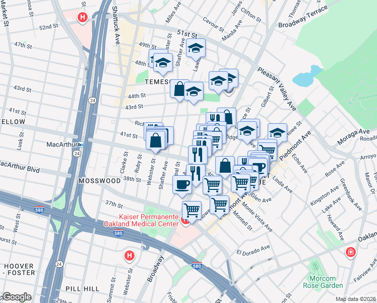 map of restaurants, bars, coffee shops, grocery stores, and more near 359 41st Street in Oakland