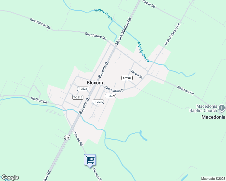map of restaurants, bars, coffee shops, grocery stores, and more near 26149 Shore Main Drive in Bloxom