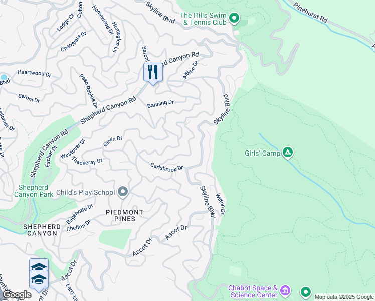 map of restaurants, bars, coffee shops, grocery stores, and more near 6636 Exeter Drive in Oakland