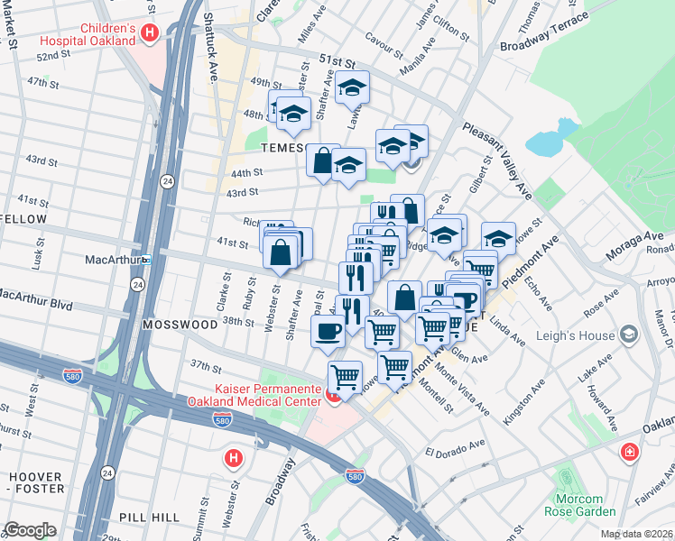 map of restaurants, bars, coffee shops, grocery stores, and more near 367 41st Street in Oakland