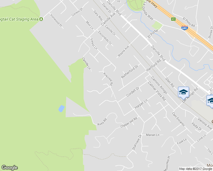 map of restaurants, bars, coffee shops, grocery stores, and more near 1 Kirkcrest Court in Alamo