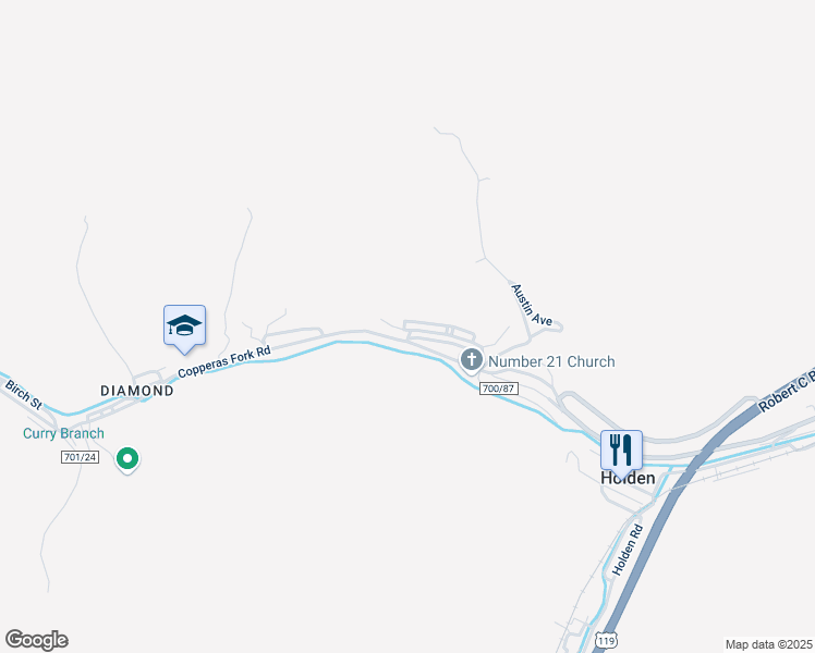 map of restaurants, bars, coffee shops, grocery stores, and more near 406-414 County Highway 700/87 in Holden