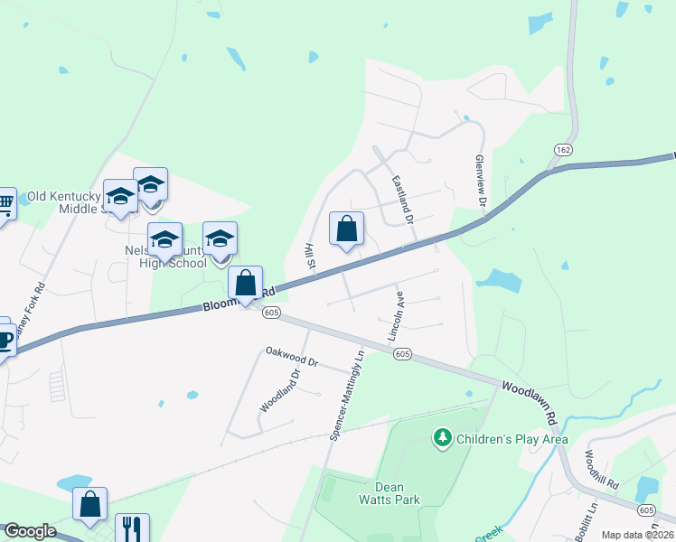 map of restaurants, bars, coffee shops, grocery stores, and more near 1116-1120 Bloomfield Road in Bardstown