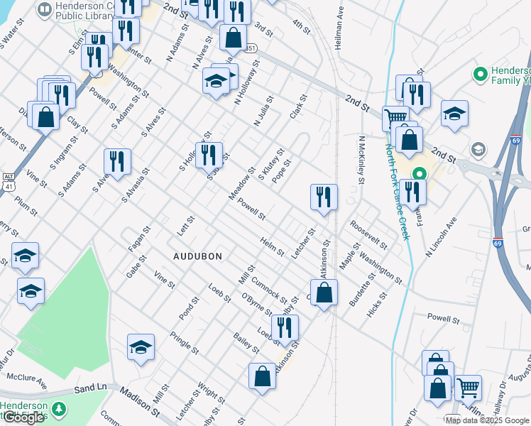 map of restaurants, bars, coffee shops, grocery stores, and more near 1133-1199 Powell Street in Henderson