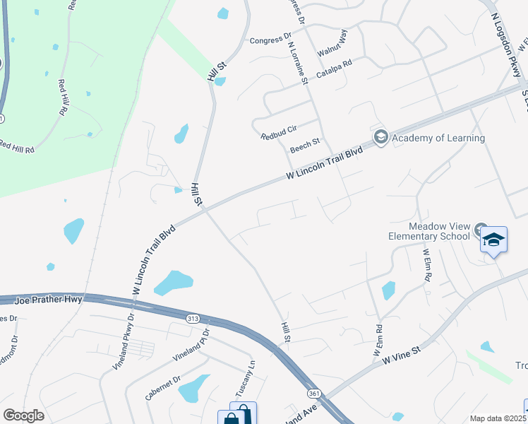 map of restaurants, bars, coffee shops, grocery stores, and more near 3390 Hill Street in Vine Grove