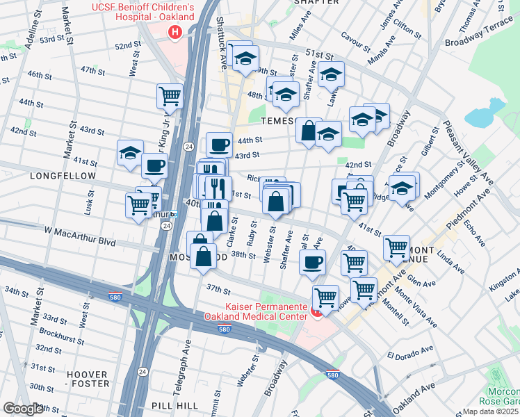 map of restaurants, bars, coffee shops, grocery stores, and more near 444 40th Street in Oakland