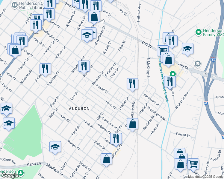 map of restaurants, bars, coffee shops, grocery stores, and more near 1133-1199 Powell Street in Henderson
