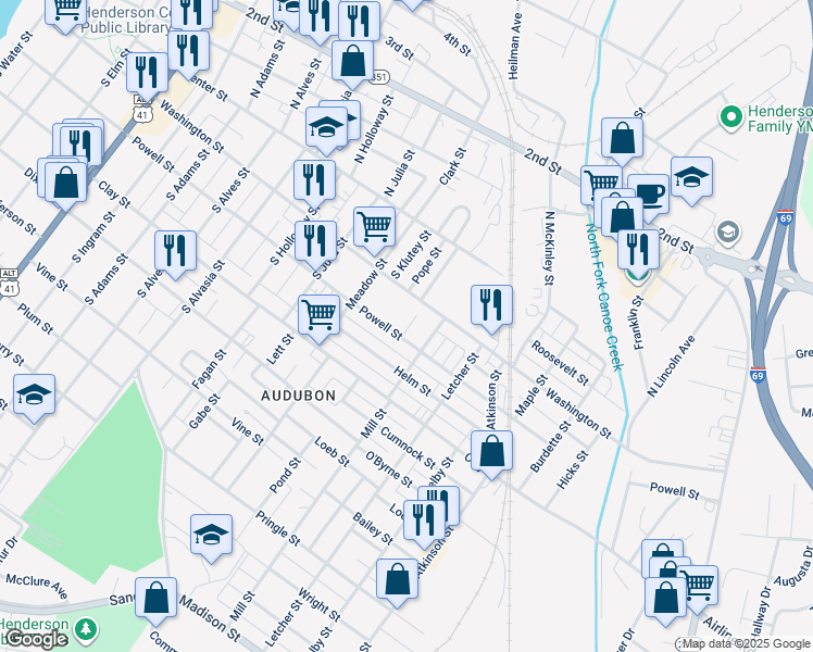 map of restaurants, bars, coffee shops, grocery stores, and more near 1133-1199 Powell Street in Henderson