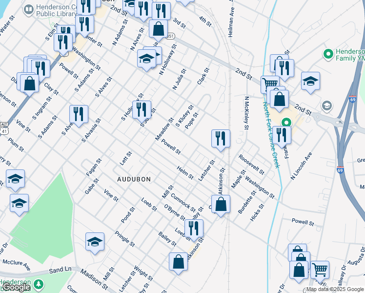 map of restaurants, bars, coffee shops, grocery stores, and more near 1133-1199 Powell Street in Henderson