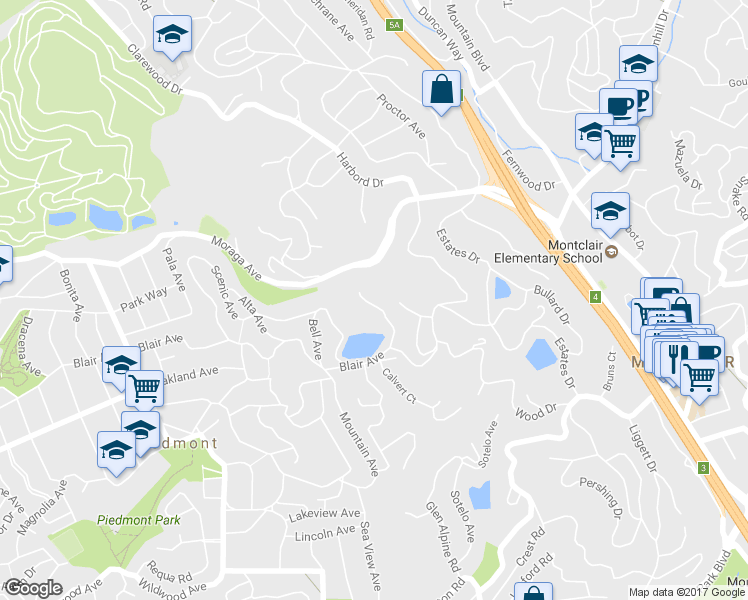 map of restaurants, bars, coffee shops, grocery stores, and more near 900 Blair Avenue in Oakland