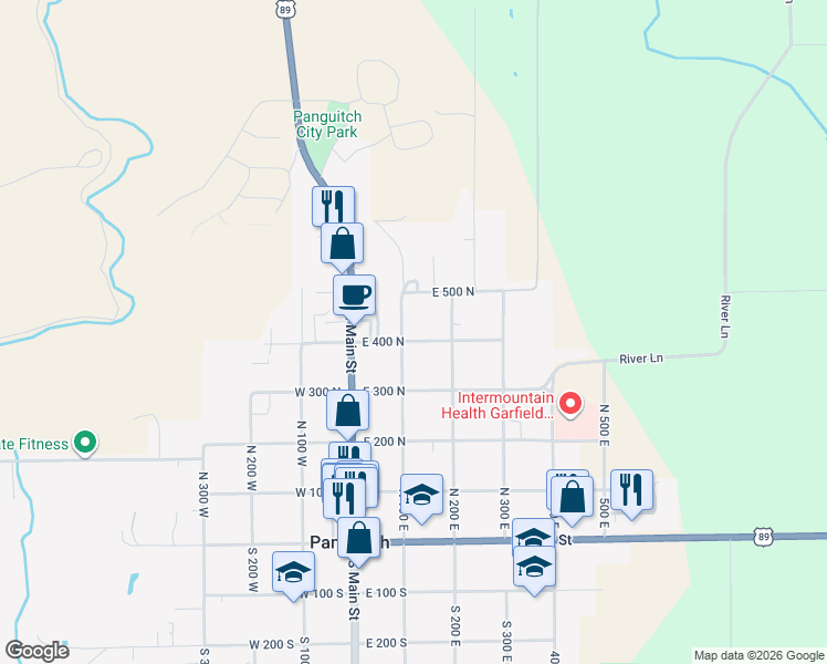 map of restaurants, bars, coffee shops, grocery stores, and more near 301-399 N 100 E in Panguitch