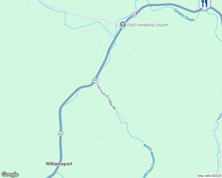 map of restaurants, bars, coffee shops, grocery stores, and more near Left Fork 2 Mile Creek Road in Williamsport