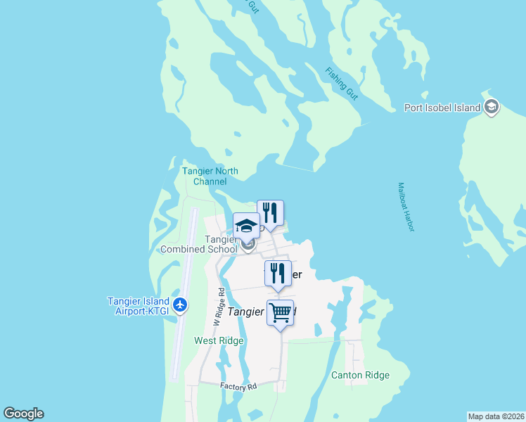 map of restaurants, bars, coffee shops, grocery stores, and more near 16070 Parks Marina Lane in Tangier