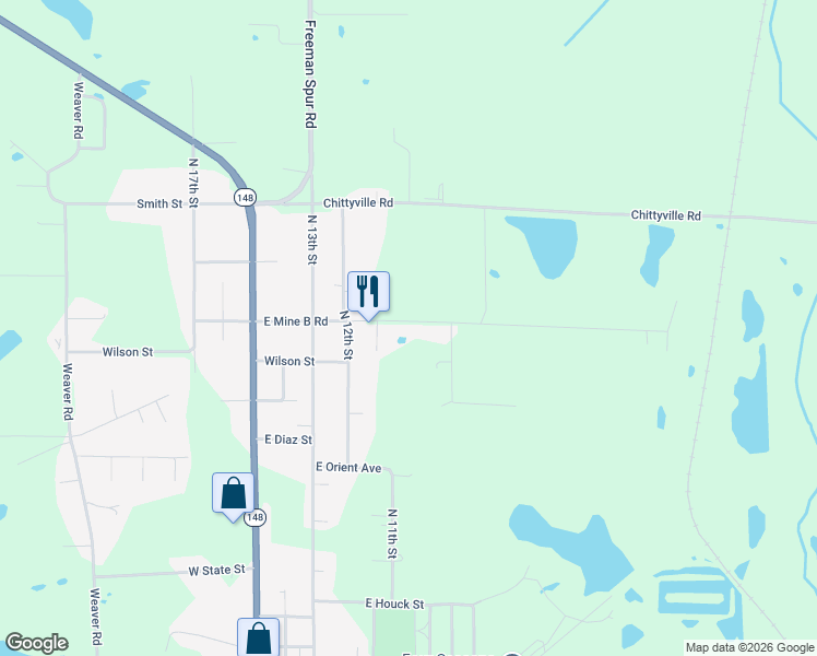map of restaurants, bars, coffee shops, grocery stores, and more near 504 East Mine B Road in Herrin