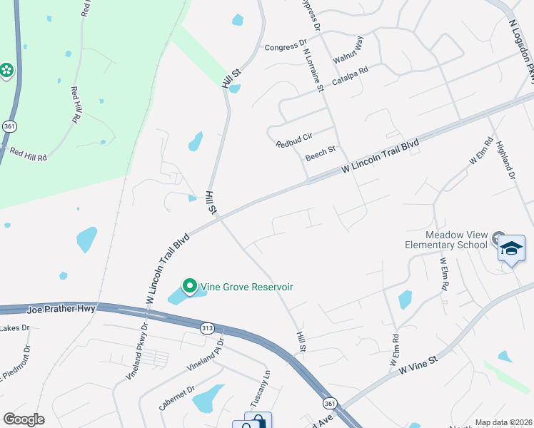 map of restaurants, bars, coffee shops, grocery stores, and more near 409 West Lincoln Trail Boulevard in Radcliff