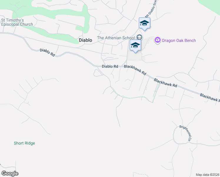 map of restaurants, bars, coffee shops, grocery stores, and more near 2052 Diablo Road in Danville