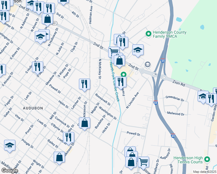 map of restaurants, bars, coffee shops, grocery stores, and more near 2 North McKinley Street in Henderson