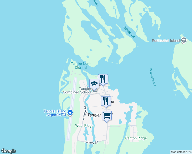 map of restaurants, bars, coffee shops, grocery stores, and more near 16070 Parks Marina Lane in Tangier