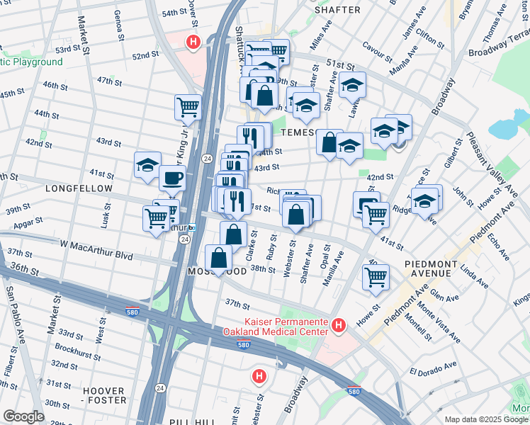 map of restaurants, bars, coffee shops, grocery stores, and more near 466 41st Street in Oakland