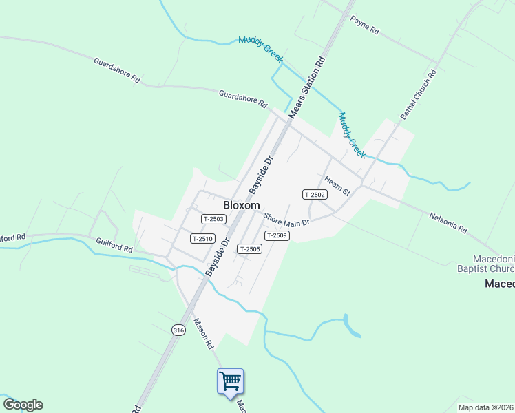 map of restaurants, bars, coffee shops, grocery stores, and more near 26091 Shore Main Drive in Bloxom