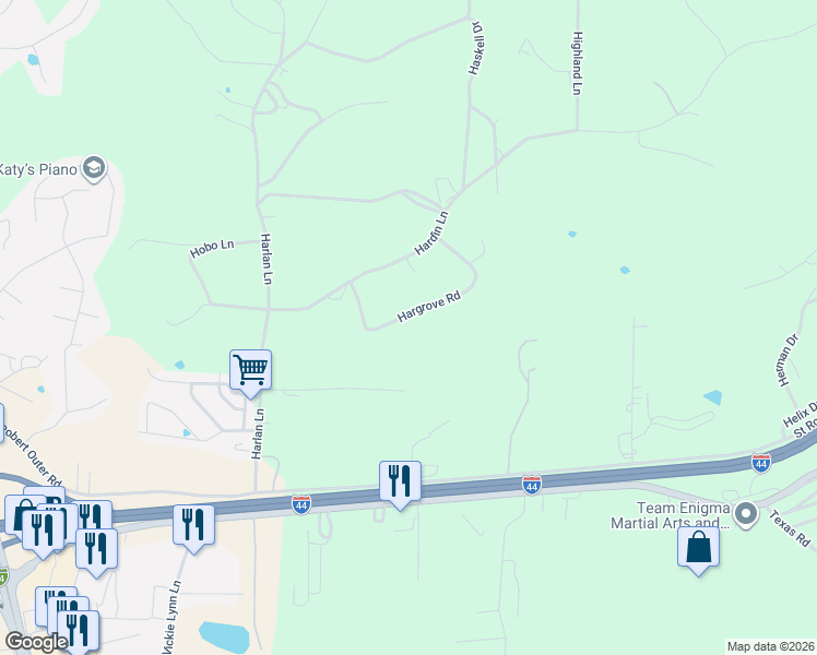 map of restaurants, bars, coffee shops, grocery stores, and more near 15801 Hargrove Road in Saint Robert