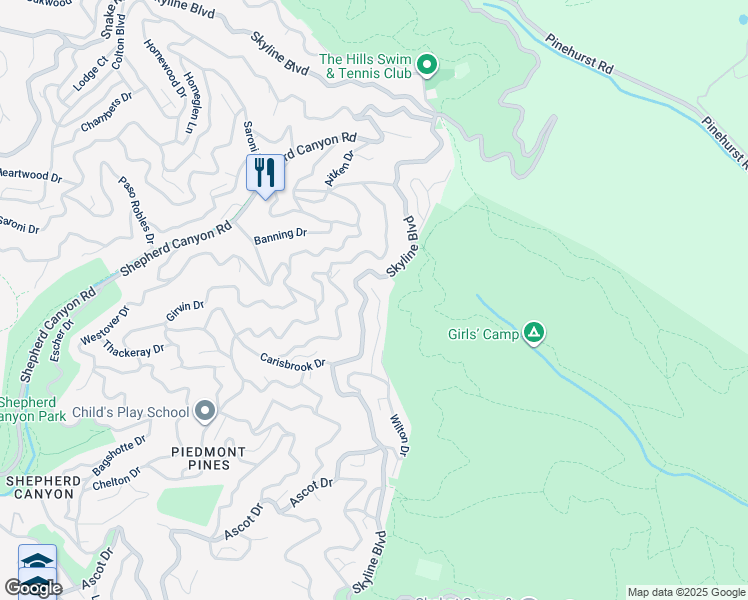 map of restaurants, bars, coffee shops, grocery stores, and more near 7039 Shirley Drive in Oakland