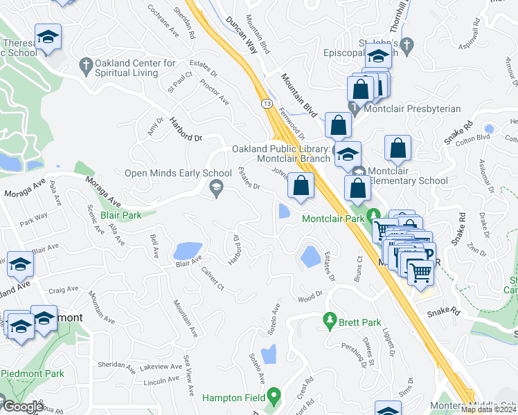 map of restaurants, bars, coffee shops, grocery stores, and more near 5932 Harbord Drive in Oakland