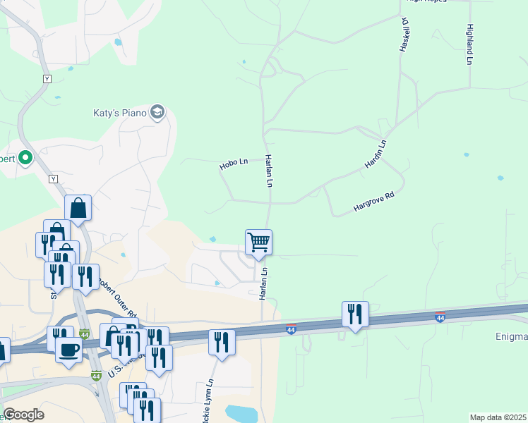 map of restaurants, bars, coffee shops, grocery stores, and more near 22685 Harlan Lane in Saint Robert