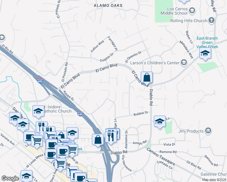 map of restaurants, bars, coffee shops, grocery stores, and more near 217 Stanbridge Court in Danville